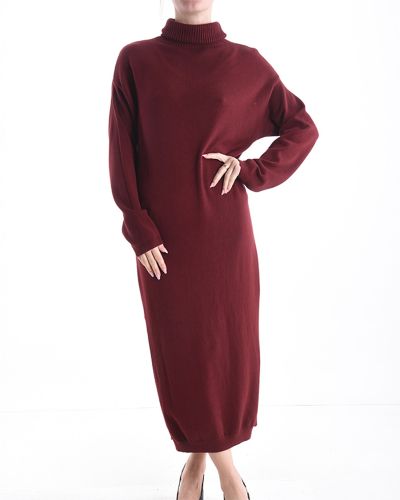 Langarm Rollkragenkleid mit Schlitz