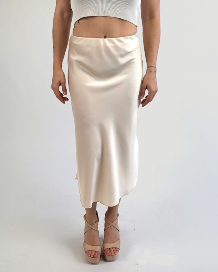Satin-Midirock mit Elastikbund