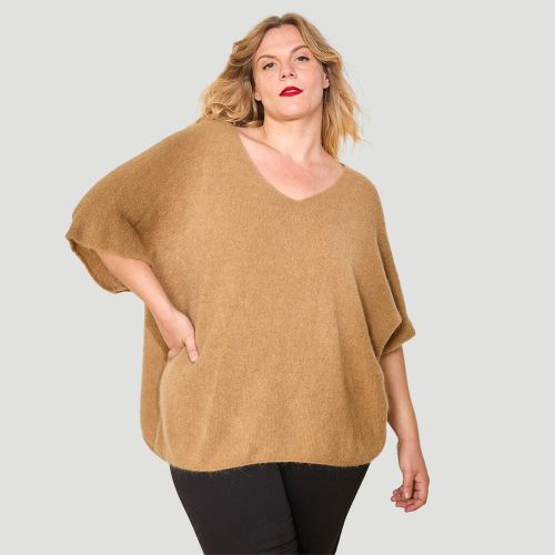 Plussize Kurzarm-Pullover mit V-Ausschnitt und Alpaka
