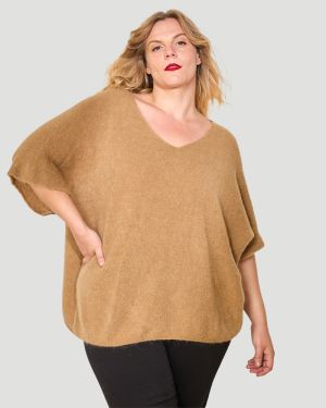 Plussize Kurzarm-Pullover mit V-Ausschnitt und Alpaka