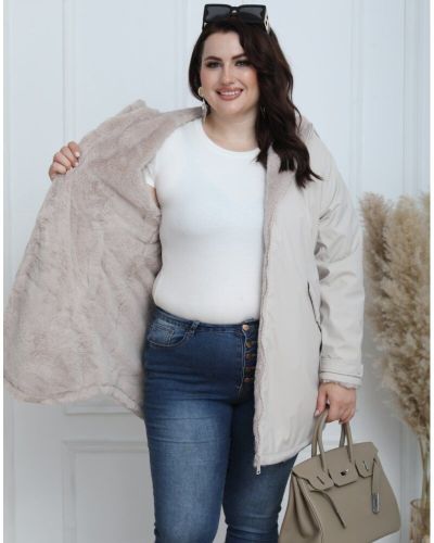 Plussize Wendeparka mit Teddyfell und Kapuze