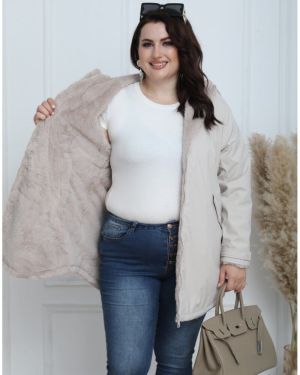 Plussize Wendeparka mit Teddyfell und Kapuze